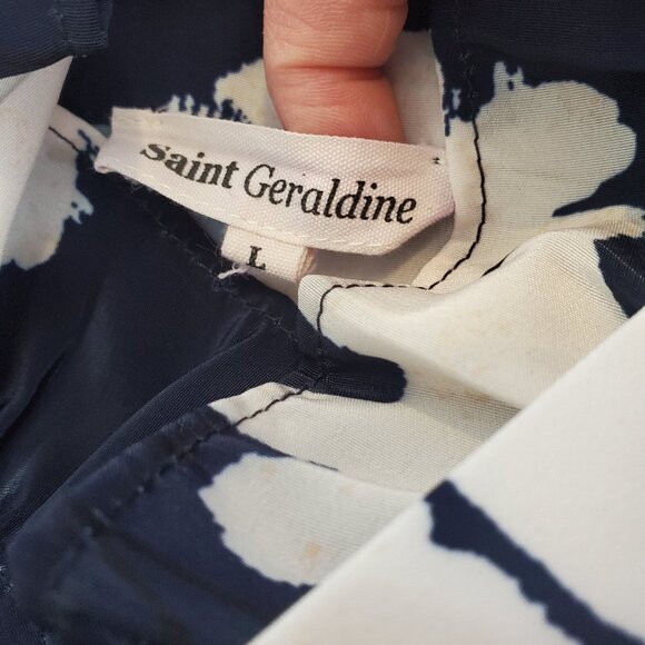 Saint Geraldine Navy Floral Tie-Neck Blouse with Ruffled Collar - Picture 8 of 10